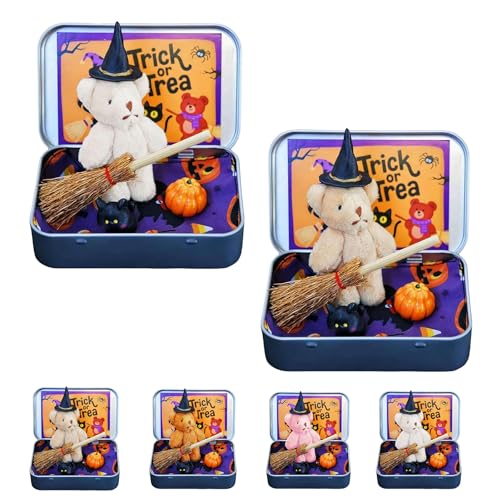 Halloween Bär in einer Box für Süßes oder Saures, Halloween Teddybär in einer Box, Mini Hexer Teddy in einer Box, Hexe Teddybär in Box, mit Hexendecke Besen Umhang Kürbisse & Katzen (Weiß + Khaki) Halloween Bär in einer Box für Süßes oder Saures, Halloween Teddybär in einer Box, Mini Hexer Teddy in einer Box, Hexe Teddybär in Box, mit Hexendecke Besen Umhang Kürbisse & Katzen (Weiß + Khaki) von Generisch