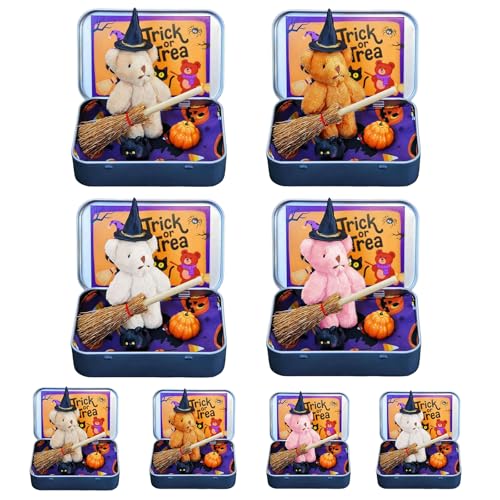 Halloween-Bär in einer Box für Süßes oder Saures, Halloween-Teddybär in einer Box, Mini-Hexer-Teddybär in einer Box, Hexen-Teddybär in Box, mit Hexendecke, Besen, Umhang, Kürbisse und Katzen (4 Stück) Halloween-Bär in einer Box für Süßes oder Saures, Halloween-Teddybär in einer Box, Mini-Hexer-Teddybär in einer Box, Hexen-Teddybär in Box, mit Hexendecke, Besen, Umhang, Kürbisse und Katzen (4 Stück) von Generisch