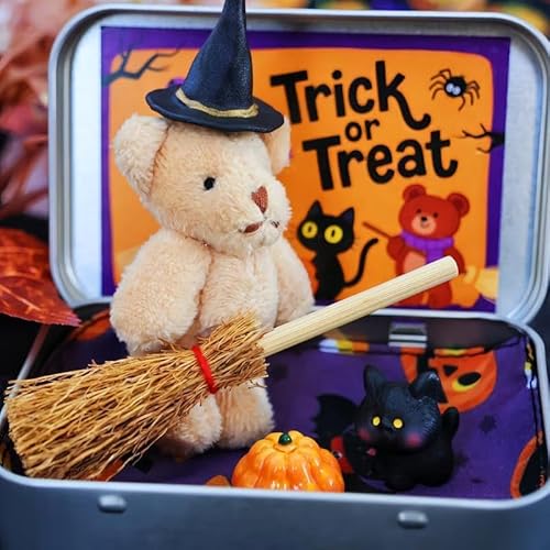 Halloween-Bär in einer Box für Süßes oder Saures, Teddybär in einer Box für Süßes oder Saures – Miniatur-Hexer, handgefertigter Hexen-Teddybär in Box, mit Hexen-Zauberer-Decke, Besen, Umhang, Kürbis Halloween-Bär in einer Box für Süßes oder Saures, Teddybär in einer Box für Süßes oder Saures – Miniatur-Hexer, handgefertigter Hexen-Teddybär in Box, mit Hexen-Zauberer-Decke, Besen, Umhang, Kürbis von Generisch