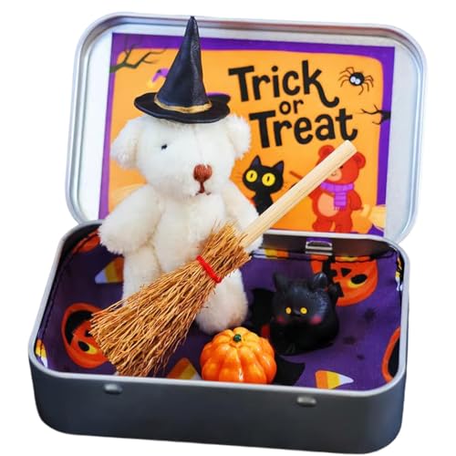 Halloween-Bär in einer Box für Süßes oder Saures, handgefertigter kleiner Hexenbär in Box, Büro, Heimdekoration, Halloween-Partygeschenke, durchdachtes Schreibtischzubehör (weiß) von Generisch