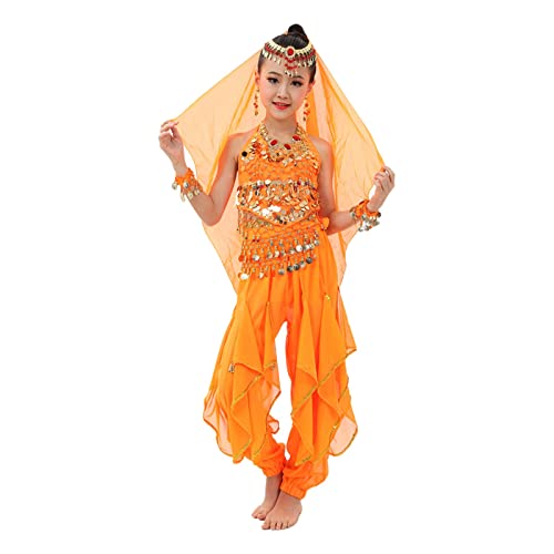 Halloween-Bauchtanz-Outfit für Mädchen, Bollywoo-Outfit, indisch, orientalisch, Karneval, alle Sets (Orange, 6–7 Jahre) von Generisch