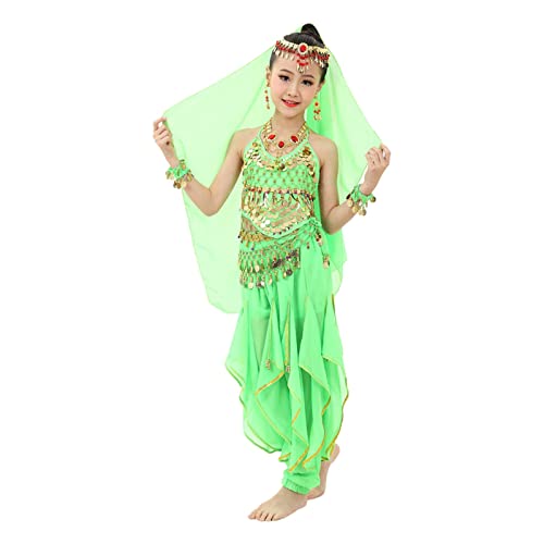 Halloween-Bauchtanz-Outfit für Mädchen, Bollywoo-Outfit, indisch, orientalisch, Karneval, alle Sets (grün, 6–7 Jahre) von Generisch