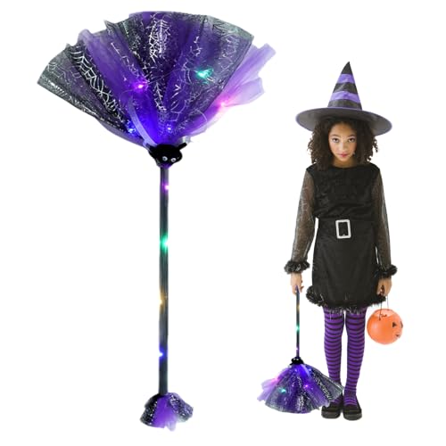 Halloween Broom Prop-Light-up Cosplay Accessoire, Hexenkostümzubehör | Glühender Hexenbesen Für Kinder, Lustige Requisite Für Halloween -Partys, Magischer Besen Für Cosplay, Kostüm -Requisite Für Grus von Generisch