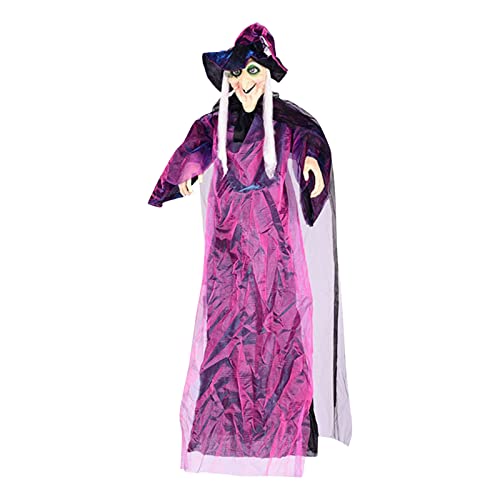 Halloween Deko Outdoor, Animierte Hängende Sprechende Halloween-Hexe mit Leuchtenden Augen, Gruseligem Sound, Große Hängende Hexe Dekoration, für Garten, Hof, Rasen (Purple) von Generisch