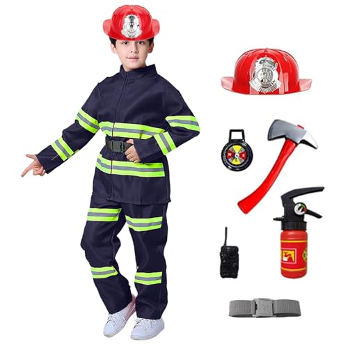 Halloween Feuerwehr Kostüm Kinder Feuerwehr Rollenspiel Set 8 Teiliges Mit Feuerlöscher Jacke Helm, Feuerwehrchef Cosplay Für Halloween Kostüm Jungen Mädchen Karneval Fasching von Generisch