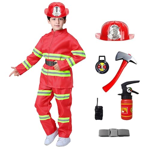 Halloween Feuerwehr Kostüm Kinder Feuerwehr Rollenspiel Set 8 Teiliges Mit Feuerlöscher Jacke Helm, Feuerwehrchef Cosplay Für Halloween Kostüm Jungen Mädchen Karneval Fasching von Generisch