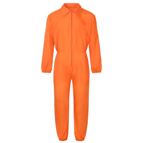 Halloween Gefangener Kostüm Orangefarbener Overall Gefängnis Kostüm Sträfling Gefangene Kostü Prisoner Orange Gefangener Kostum für Erwachsene Damen Halloween von Generisch