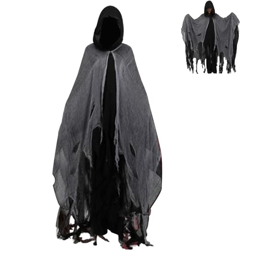 Halloween Geister Kostüm, Halloween Umhang Mit Kapuze, Vampir Kostüm Halloween, Gruseliger Halloween Mantel Kapuzenmantel Horror Robe Kostüm Maskerade Party Cosplay Requisiten von Generisch