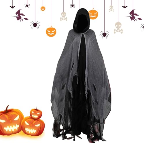 Halloween-Geisterumhang – Hexenumhang mit Kapuze für Erwachsene, Maskerade, gruseliger Hexenumhang mit Kapuze für Damen, Hexenumhang Kostüm von Generisch