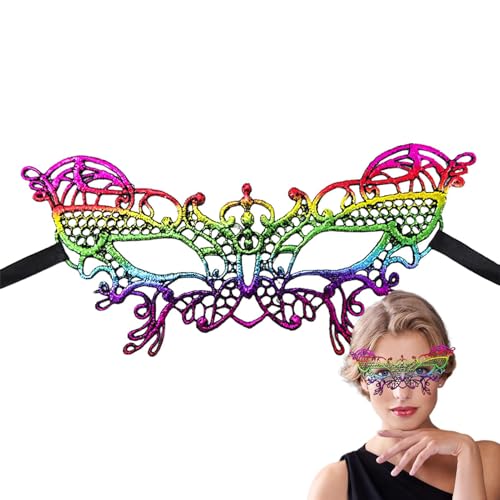 Halloween-Gesichtsbedeckung – bunte Spitze, Halloween-Augenabdeckung, modische, bequeme Party-Brille, Maskenzubehör mit Schleife für Halloween-Modenschauen von Generisch