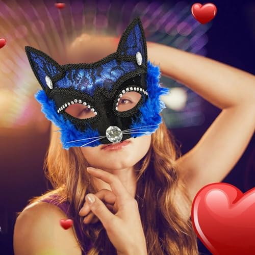 Halloween-Gesichtsschutz für Erwachsene, Kinder, Katze, Spitze, schwarz, Tier-Gesichtsschutz, Make-up, Tanz, Männer und Frauen, Kinder, Halbsimulation, Halloween-Masken, Erwachsene (Blau-A, 19 x 14 cm Halloween-Gesichtsschutz für Erwachsene, Kinder, Katze, Spitze, schwarz, Tier-Gesichtsschutz, Make-up, Tanz, Männer und Frauen, Kinder, Halbsimulation, Halloween-Masken, Erwachsene (Blau-A, 19 x 14 cm von Generisch
