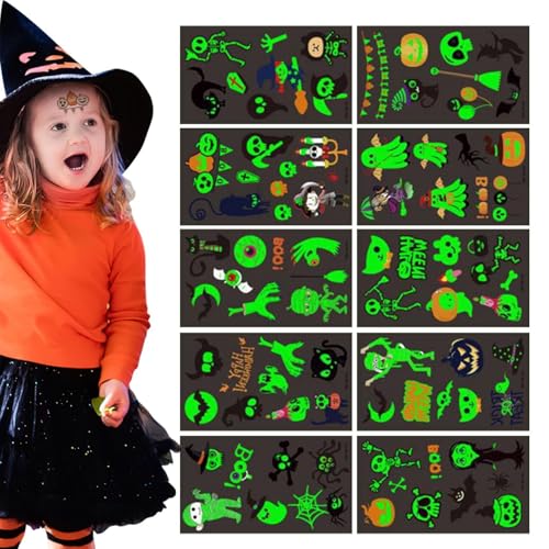 Halloween Glow Aufkleber | Kinder Körper Aufkleber Lustige Leuchtende Aufkleber | 10 x niedliche Halloween-Aufkleber, verschiedene Muster Aufkleber für Gastgeschenke Halloween Glow Aufkleber | Kinder Körper Aufkleber Lustige Leuchtende Aufkleber | 10 x niedliche Halloween-Aufkleber, verschiedene Muster Aufkleber für Gastgeschenke von Generisch