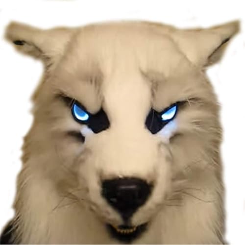 Halloween Gruselige Gesichtsbedeckung, Werwolf Gesichtsabdeckung mit leuchtenden Augen Beweglicher Ohren und Kiefer für Erwachsene Cosplay Party (Weiß) von Generisch
