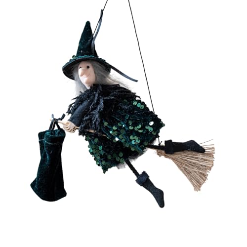 Halloween-Hexe zum Hängen: Fliegende Hexe, Halloween-Dekoration mit Süßigkeitentüte – Hängende Requisite für drinnen und draußen – Spukhaus (A) von Generisch