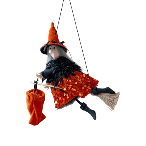 Halloween-Hexe zum Hängen: Fliegende Hexe, Halloween-Dekoration mit Süßigkeitentüte – Hängende Requisite für drinnen und draußen – Spukhaus (B) von Generisch