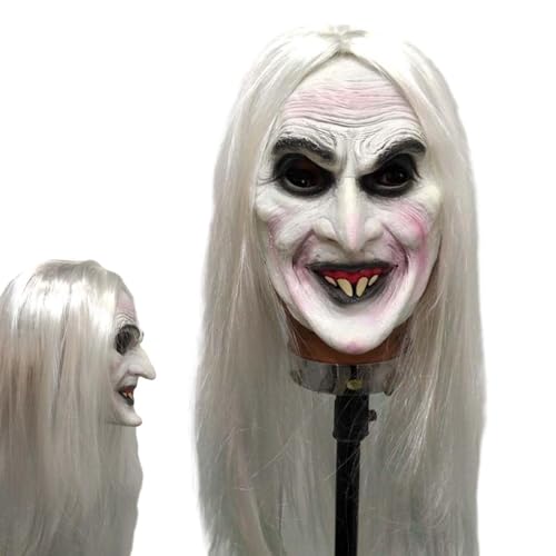 Halloween Hexengesichtsabdeckung - Gruselige Latexmaske, Kopfbedeckung der alten , Spukhaus-Requisite, realistisches Horror-Kostüm-Zubehör, Langhaar, Hexenmaske, Cosplay, Dress Up Halloween-Party Halloween Hexengesichtsabdeckung - Gruselige Latexmaske, Kopfbedeckung der alten , Spukhaus-Requisite, realistisches Horror-Kostüm-Zubehör, Langhaar, Hexenmaske, Cosplay, Dress Up Halloween-Party von Generisch