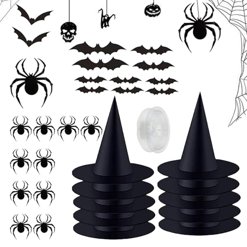 Halloween Hexenhüte,Hexenhüte Halloween -Schwarze Zaubererhüte zum Aufhängen mit 164ft Kordel - Hexen-Kostüm-Zubehör mit Aufklebern, Kostüm-Zubehör-Dekorationen für die Decke von Haus, Hof, Ver Halloween Hexenhüte,Hexenhüte Halloween -Schwarze Zaubererhüte zum Aufhängen mit 164ft Kordel - Hexen-Kostüm-Zubehör mit Aufklebern, Kostüm-Zubehör-Dekorationen für die Decke von Haus, Hof, Ver von Generisch