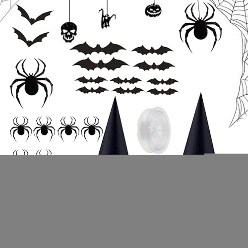 Halloween Hexenhüte,Hexenhüte Halloween -Schwarze Zaubererhüte zum Aufhängen mit 164ft Kordel - Hexen-Kostüm-Zubehör mit Aufklebern, Kostüm-Zubehör-Dekorationen für die Decke von Haus, Hof, Ver Halloween Hexenhüte,Hexenhüte Halloween -Schwarze Zaubererhüte zum Aufhängen mit 164ft Kordel - Hexen-Kostüm-Zubehör mit Aufklebern, Kostüm-Zubehör-Dekorationen für die Decke von Haus, Hof, Ver von Generisch