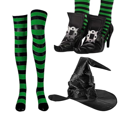 Halloween Hexenkostüm Set, Halloween Kostüm Set, Komplettes Halloween Hexenkostüm, Gruselige Spitze Hexenschuhe, Gestreifte Kniestrümpfe und Hexenhut, für Halloween Mottopartys, Kostüm für Erwachsene Halloween Hexenkostüm Set, Halloween Kostüm Set, Komplettes Halloween Hexenkostüm, Gruselige Spitze Hexenschuhe, Gestreifte Kniestrümpfe und Hexenhut, für Halloween Mottopartys, Kostüm für Erwachsene von Generisch