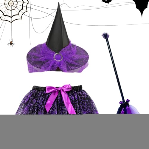 Halloween-Hexenkostüme für Mädchen, Kinder-Hexenkostüm-Zubehör-Set mit Besen und Rock, verstellbares Halloween-Cosplay-Zubehör für Kinder, Teenager, Mädchen, Halloween-Hexenkostüme für Mädchen, Kinder-Hexenkostüm-Zubehör-Set mit Besen und Rock, verstellbares Halloween-Cosplay-Zubehör für Kinder, Teenager, Mädchen, von Generisch