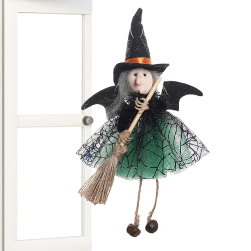 Halloween Hexenpuppe - Aufhängbare Animierte Hexe Auf Besenstiel,Halloween Dekoration Puppen Anhänger Spukhaus Dekorieren Requisiten -Gehängte Zauberer Figur Für KTV Bar Restaurant Tür von Generisch