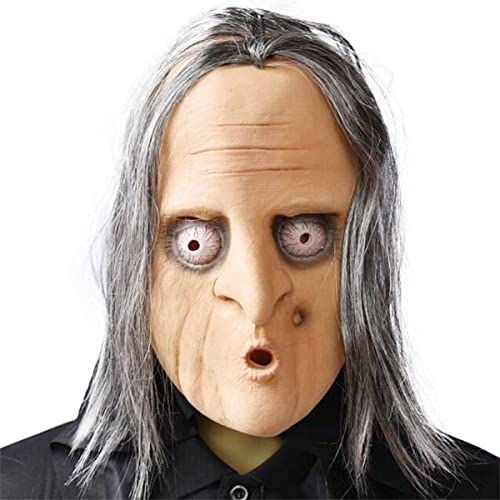 Halloween Horror Lange Haare Hexe Maske Alter Mann Kopfbedeckung Abschlussball Bar Party Spukhaus von Generisch