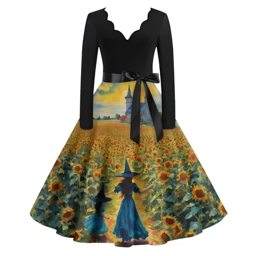 Halloween Kleid Damen Hexenkostüm Damen Große Größen Goth Hexenkleid Outfit Oberteil Übergröße Gothikkleider Dress Mittelalter Halloweenkostüm Medieval Kleidung 2#dunkelgrün M von Generisch