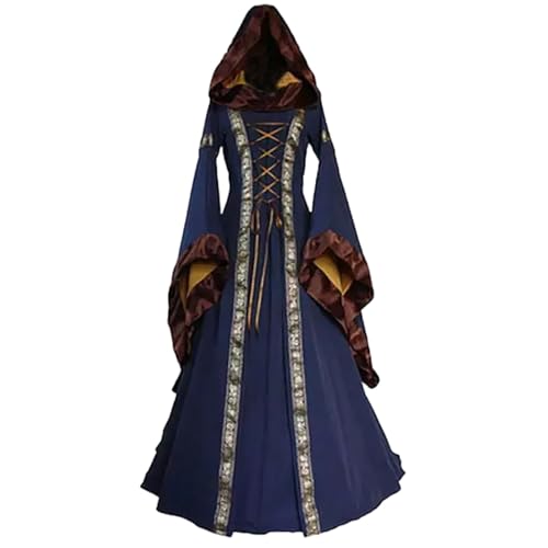 Halloween-Kleid für Damen, Renaissance-Kleid, Halloween, Hexe, Cosplay, Mittelalter-Kostüm, Retro, Gothic, viktorianisches Outfit für Halloween, Party, Abendkleidung, Blau, XXL von Generisch