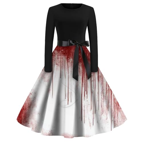 Halloween Kleidung Brautkleid Pirat Clown Teufel Kostüm Damen Dress Dämon Geisterbraut Vampire Vampir Hexe Pirate Gothic Kleid mit Kapuze Kürbis Lang Kleid Puppe Mittelalter L von Generisch