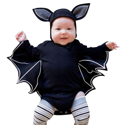 Halloween Kostüm Baby, Niedlicher Fledermaus Strampler mit Big Ear Hut Für Babys, Meine ersten Neugeborenen Halloween Kostüm Unisex Baby Strampler Set 3-24 Monate Ideal Für Feste Und Fotoaufnahmen von Generisch