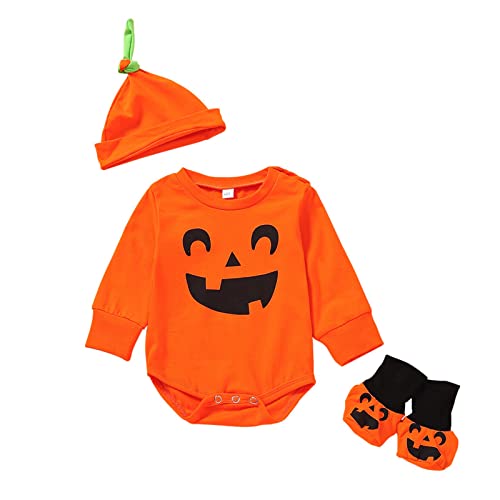 Halloween Kostüm Baby Pumpkin Faschingskostuem Unisex Jungs Mädchen Strampler Für Kleinkinder Langsleeve Kürbis Print Kostuem Party Festlich Meine Ersten Halloween 0-6 Monate von Generisch