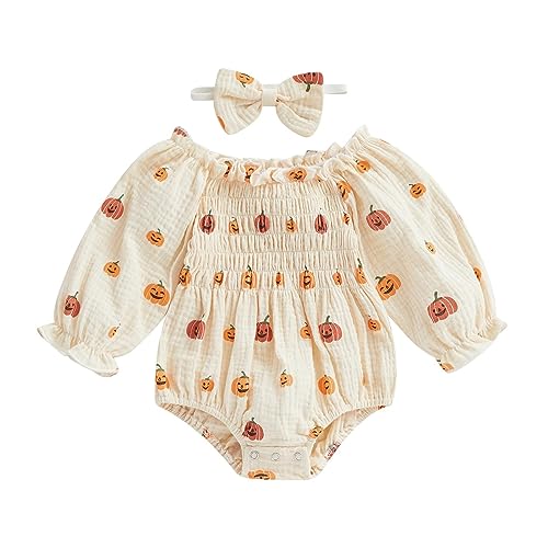 Halloween Kostüm Baby Pumpkin Kostüm Unisex Junge Mädchen Strampler Für Kleinkinder Langsleeve Kürbis Gedruckt Kostuem Feiertage Festlich Meine Ersten Halloween Gruselig von Generisch