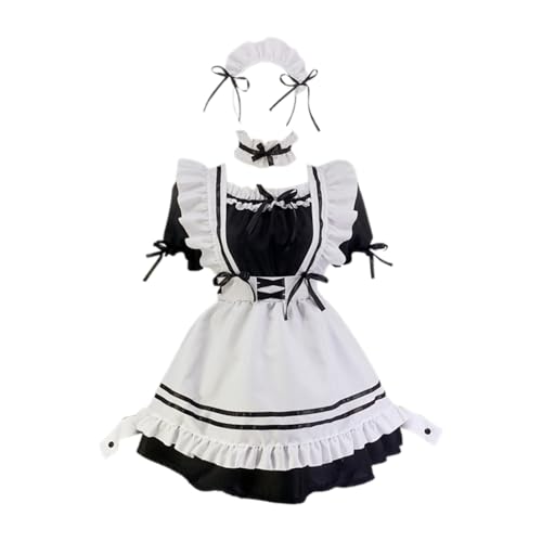 Halloween Kostüm Cosplay Anime Kleidung Jacke Damen Gothic Kleid Maid Thigh Highs Cheerleader Milkmaid Dress Kawaii Clothes Lolita Hausmädchen Black Magd Das Zimmermädchen Kleider Schwarz Mädchen von Generisch