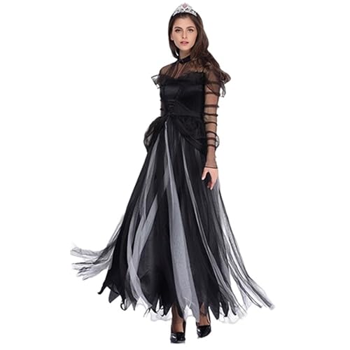 Halloween Kostüm Damen Gothic Hexen Elegant Dunkles Kleid mit Langem Rock und Mystischer Ausstrahlung Mittelalterliches Gewand für Halloween Party und Aufführungen Abendkleid von Generisch