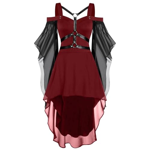 Halloween Kostüm Damen Gothic Kleid Kurz Mittelalter Gebundene Taille Hexenkostüm Vampir Renaissance Korsett Erwachsene Karneval Steampunk Barock, S-3XL von Generisch