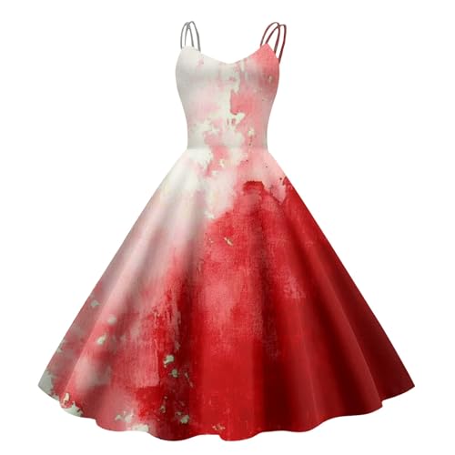 Halloween Kostüm Damen Gruselig Blutige Zombie Braut Kostüm Elegant Ärmellos Spaghettiträger Trägerkleid Horror Mit Blutigem Print Brautkleid S-XXL von Generisch