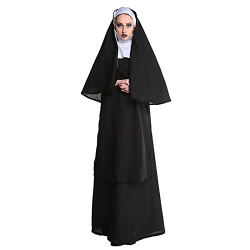 Halloween Kostüm Damen Gruselige Horror Nonne Halloween Teufel Kostüm Damen mit Vampir, Hexe, Teufel für Karneval Cosplay von Generisch