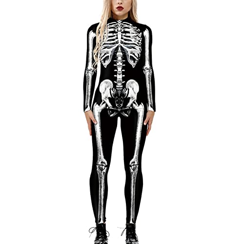 Halloween Kostüm Damen Skelett Kostüm Damen, Schwarzes Halloween Kostüm Damen Gruselig Skelett Leggings Kleid Body Jumpsuit Overall Bodysuit für Halloween Karneval Fasching Cosplay Halloween Kostüm Damen Skelett Kostüm Damen, Schwarzes Halloween Kostüm Damen Gruselig Skelett Leggings Kleid Body Jumpsuit Overall Bodysuit für Halloween Karneval Fasching Cosplay von Generisch