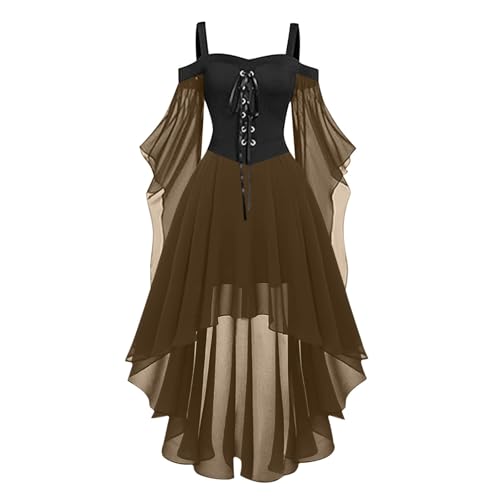 Halloween Kostüm Damen Vampir, Vampir Kostüm Damen Trompetenärmel Goth Dress Barock Karneval Mittelalter Kleidung Steampunk Gothic Kleid Halloween Kleider Hexenkostüm Renaissance, Brown, 3Xl von Generisch