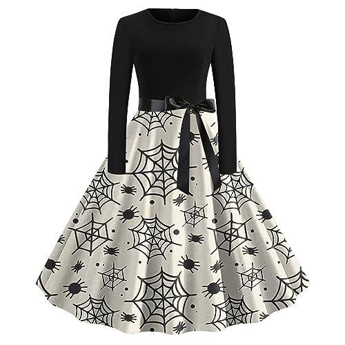 Halloween Kostüm Damen mit Gruselig Spinnen Fledermaus Aufdruck A-Line Swing Elegant Kleid Party Cosplay Gothic Vampir Hexenkleid Rundhals Langärmel Oversize Abendkleid für Halloween Karneval Halloween Kostüm Damen mit Gruselig Spinnen Fledermaus Aufdruck A-Line Swing Elegant Kleid Party Cosplay Gothic Vampir Hexenkleid Rundhals Langärmel Oversize Abendkleid für Halloween Karneval von Generisch