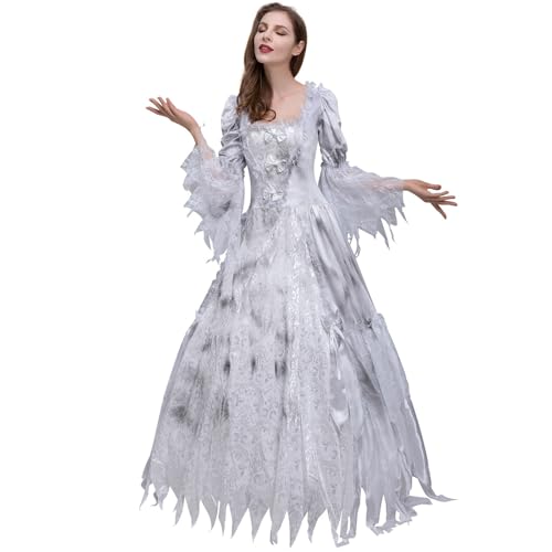 Halloween Kostüm Gruselige Kleidung Vampirkleid Hexenkostüm, Damen Karneval Cosplay Kostüm Frauen Spitze Langes Kleid Ausführen Kostüme, Halloween Kleidung Damen von Generisch
