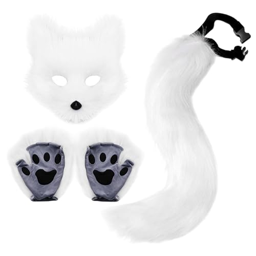 Halloween Kostüm Katze, Fuchs Kostüm Set mit Pelzige Katzen Fuchs Maske, Flauschiger Fuchsschwanz und Handschuhe, Katzen Kostüme für Kinder, Masken Kostüme für Halloween Cosplay Karneval Party Halloween Kostüm Katze, Fuchs Kostüm Set mit Pelzige Katzen Fuchs Maske, Flauschiger Fuchsschwanz und Handschuhe, Katzen Kostüme für Kinder, Masken Kostüme für Halloween Cosplay Karneval Party von Generisch