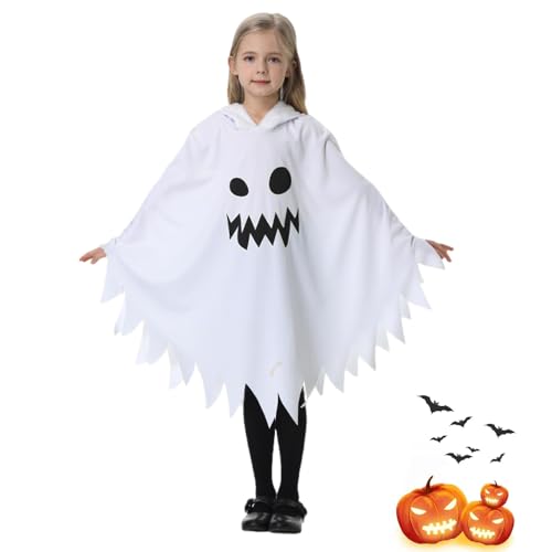 Halloween Kostüm Kinder, 2025 Neu Geister Kostüm Kinder mit Kapuze, Halloween Kostüm Baby für Weihnachten Verkleidung Karneval Halloween für Mädchen Jungen (Weiß, XS(100-110cm)) von Generisch