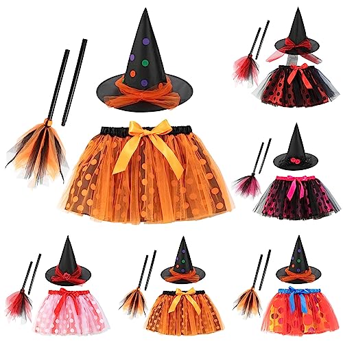 Halloween Kostüm Kinder, Hexenkostüm Kinder Mädchen Hexen Tüllrock mit Hexenhut und Hexenbesen Tutu Rock Zauberer Kostüm Halloween Karneval Faschingskostüme Cosplay Mottoparty Outfits Halloween Kostüm Kinder, Hexenkostüm Kinder Mädchen Hexen Tüllrock mit Hexenhut und Hexenbesen Tutu Rock Zauberer Kostüm Halloween Karneval Faschingskostüme Cosplay Mottoparty Outfits von Generisch