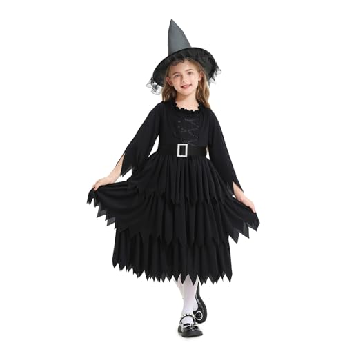 Halloween Kostüm Kinder Hexe - Detailreich Lieblich Halloweenkostüm Atmungsaktiv Farbstark Hexenkostüm Weich Hexenhaft Halloween Kostüm Prinzessinhaft Authentisch Hexenkostüm von Generisch