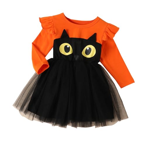 Halloween Kostüm Kinder Mädchen Kürbis Kleid Langarm Rüschen Pumpkin Kleider Baby Kleinkinder Kürbiskostüm Halloween Kind Kleid Fancy Dress Party Cosplay für 0-6 Jahre (01-Orange, 2-3 Jahre) von Generisch