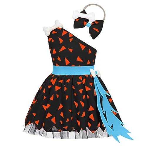 Halloween Kostüm Mädchen Karneval Baby Kostüm Fasching Feuerstein Pebbles Kostüm Kleid Verkleidung mit Stirnband Historische Steinzeit Höhlenmädchen Cosplay Steinzeit Halloween Karneval von Generisch