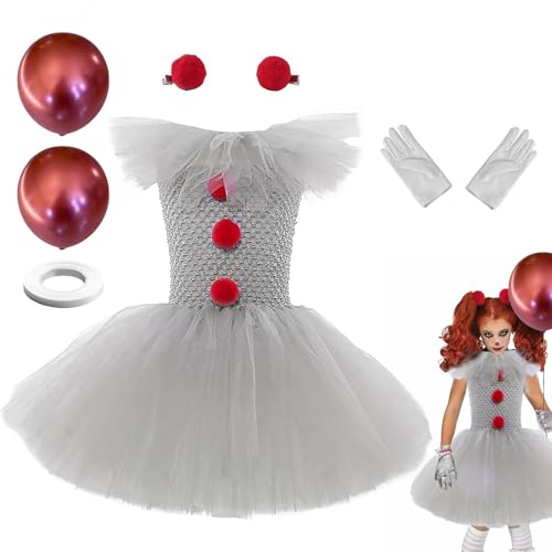 Halloween Kostüm Mädchen Kinder, Pennywises Dress Up Tutu-Kleid Mit Handschuhen, Roter Haarnadel Und Ballon, Kinder Horror Clownkostüm Halloween Kostüm Mädchen Kinder, Pennywises Dress Up Tutu-Kleid Mit Handschuhen, Roter Haarnadel Und Ballon, Kinder Horror Clownkostüm von Generisch