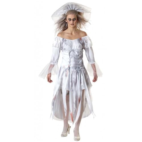 Halloween Kostüm Paare, Halloween Kostüm Damen Horror The Nun Gruselige Kleidung Vampirkleid Hexenkostüm Karneval Cosplay Kleid Ausführen Kostüme (Kleid, Hut, Handschuhe, Halskette) von Generisch