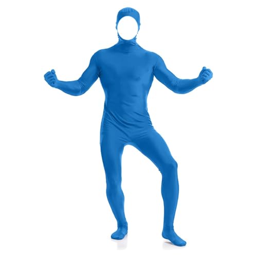 Halloween Kostüm Unisex Ganzkörperanzug Open Face Jumpsuit Greenscreen Anzug Halloween Ganzkörper Bodysuit Damen Herren Cosplay Body Suit für Fotografie und Spezialeffekte (02 Himmelblau, XL) von Generisch